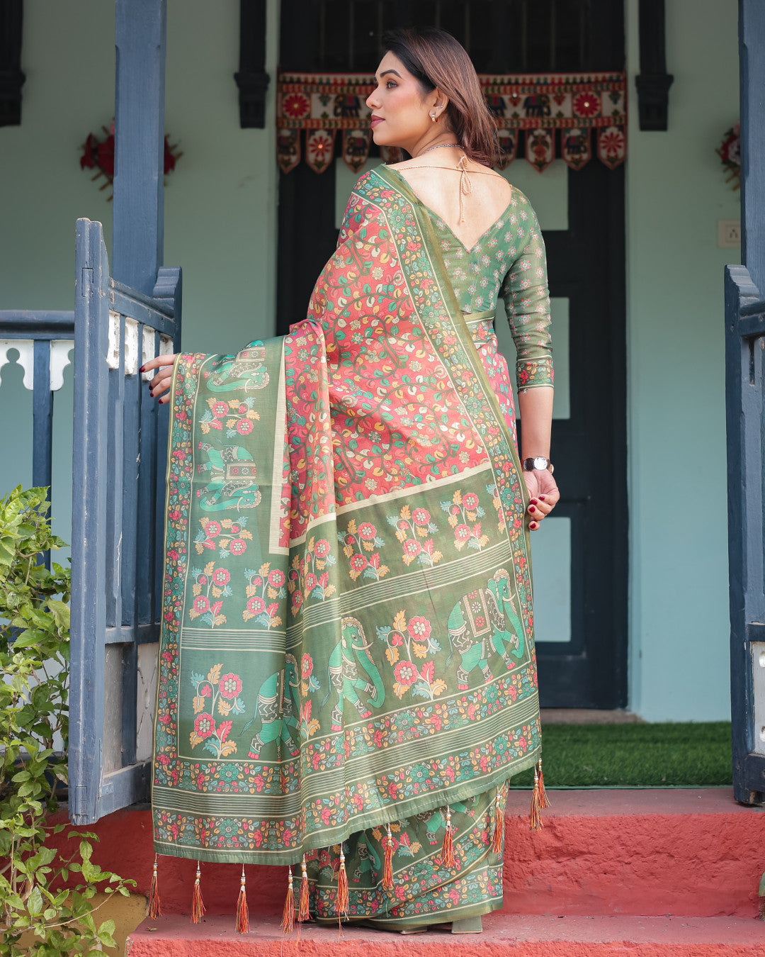 Kalamkari Digital Printed Linen Cotton Saree
