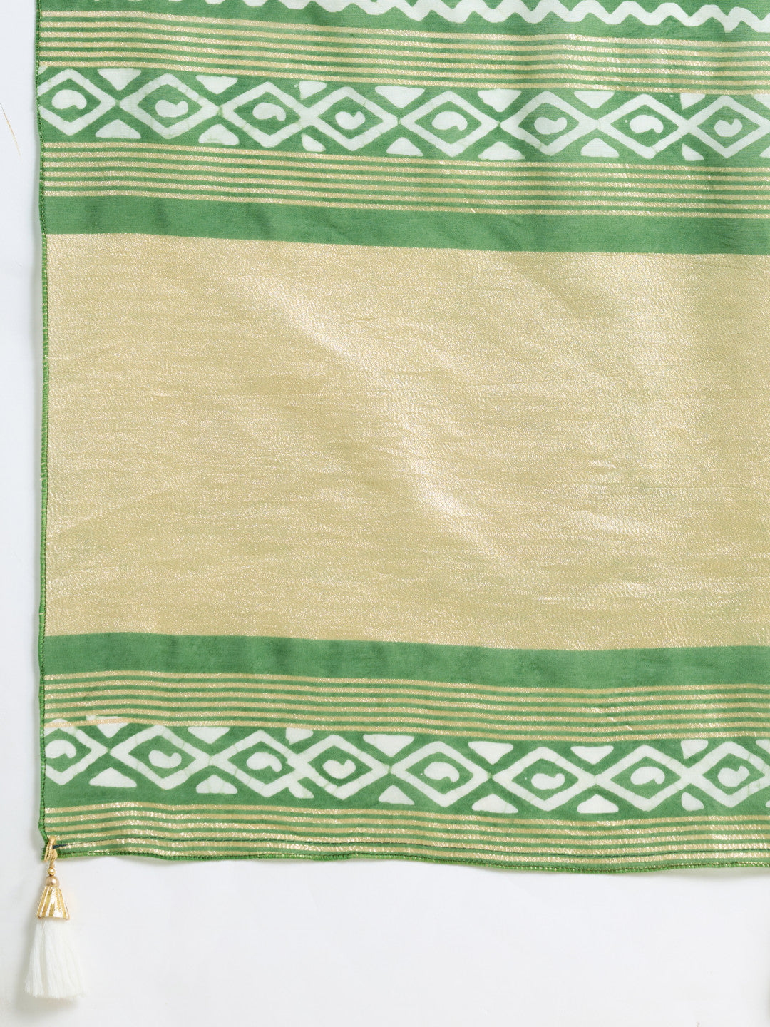 Pista Green Batik Printed Soft Cotton Saree With Sequence Work