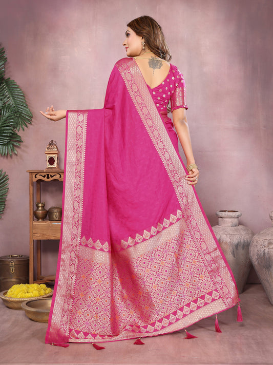 Pink Premium Dola Silk Saree With Meenakari Weaving Work