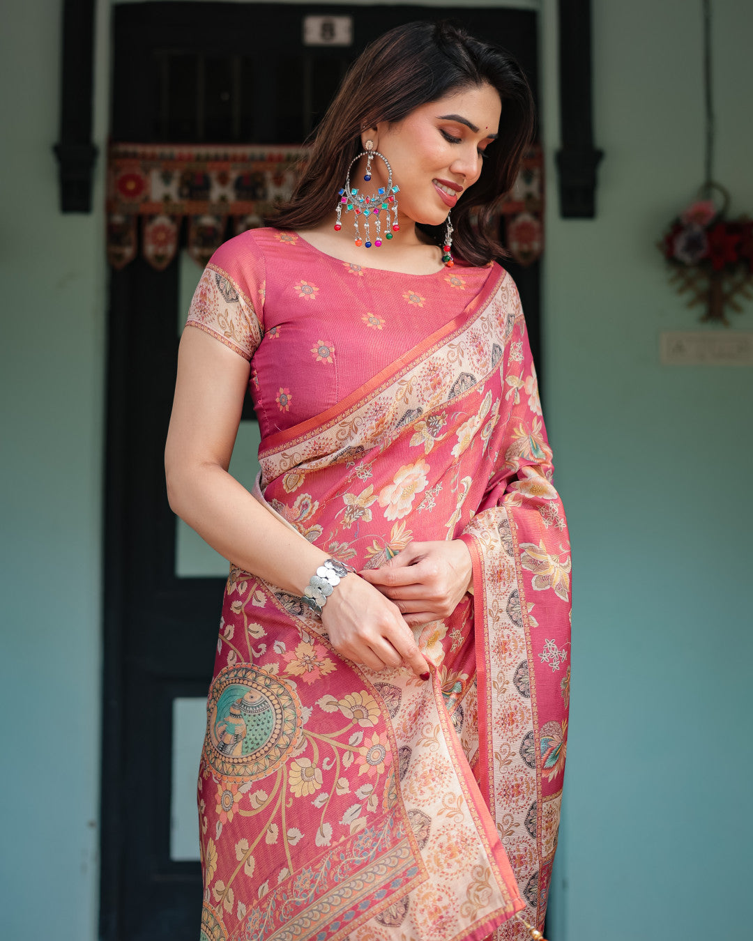 Soft Linen Cotton Saree With Kalamkari Printed Work