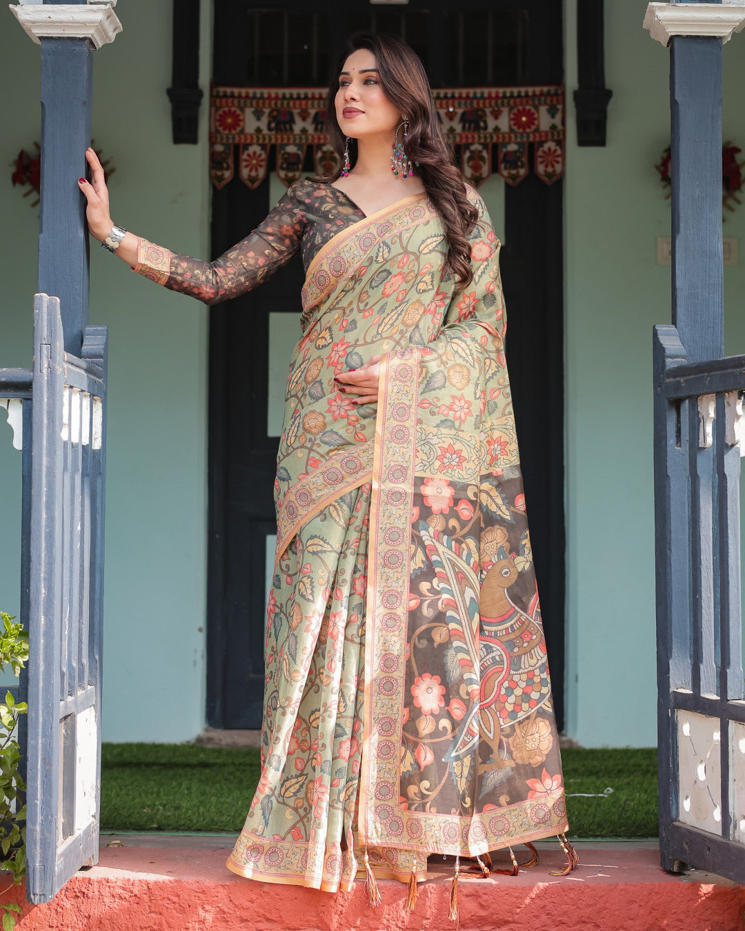 Soft Linen Cotton Saree With Kalamkari Printed Work