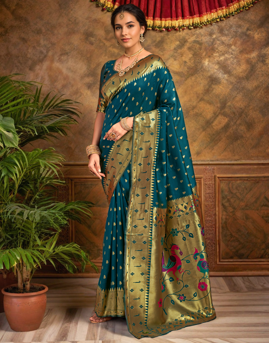 Traditional Paithani Silk Saree With Zari Weaving Work