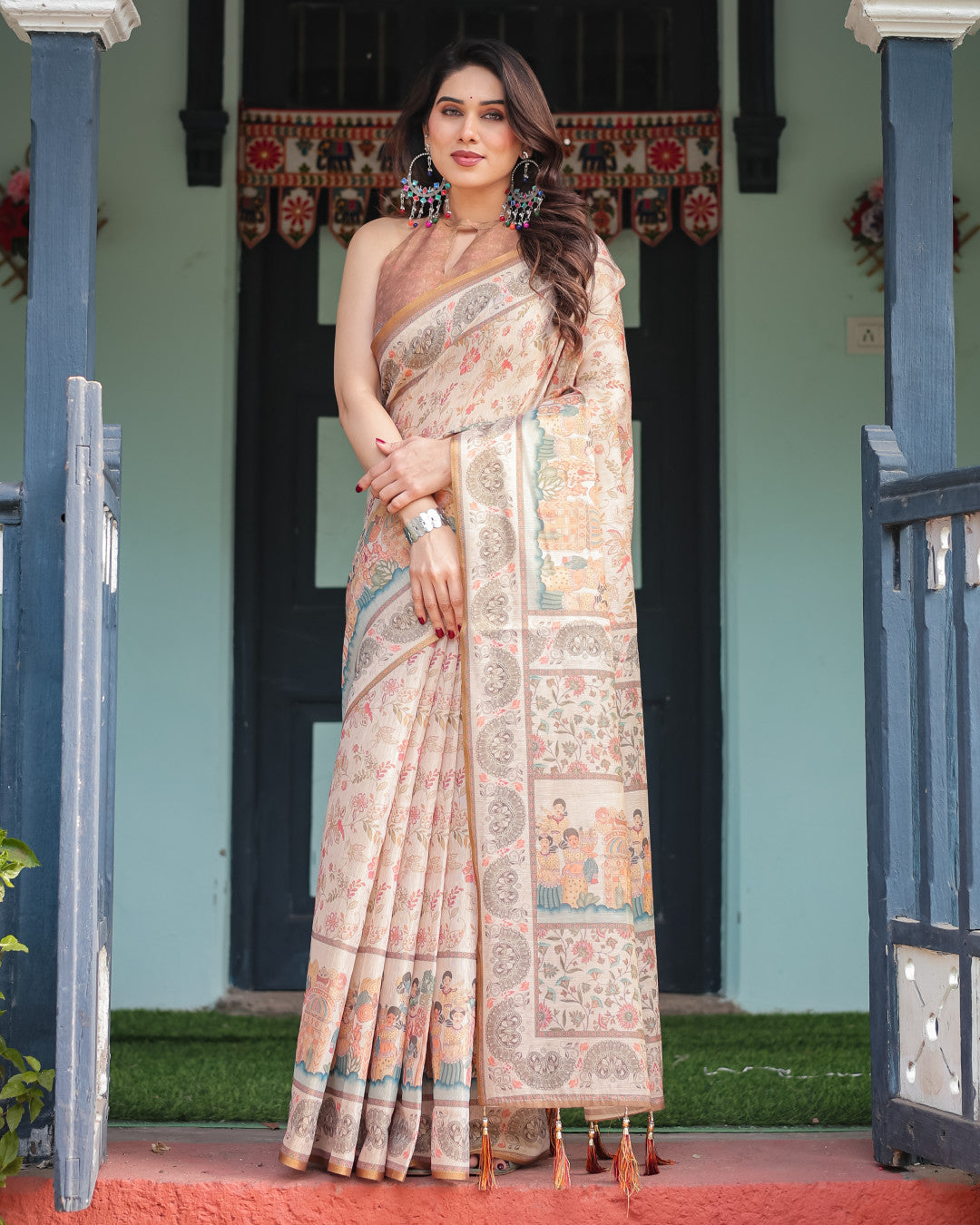 Soft Linen Cotton Saree With Kalamkari Printed Work