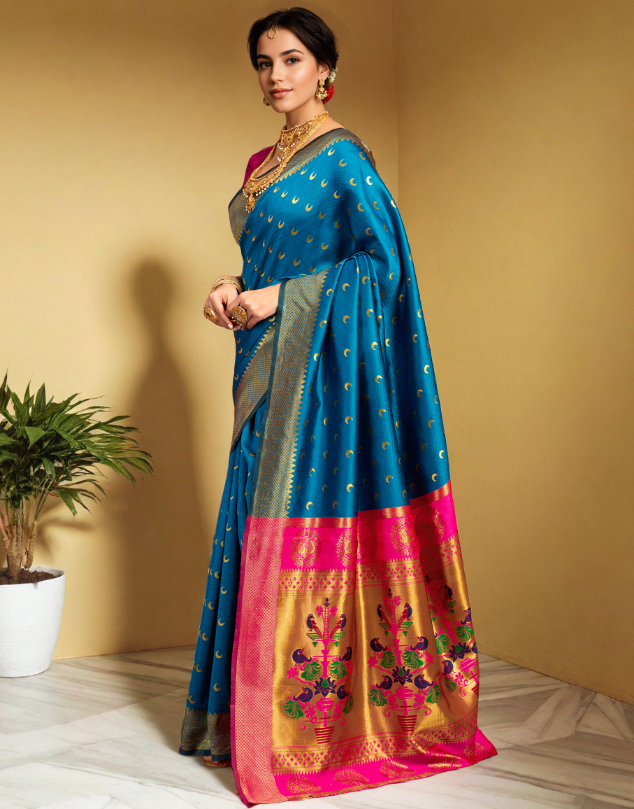 Traditional Chand Design Paithani Silk Saree With Zari Weaving Work