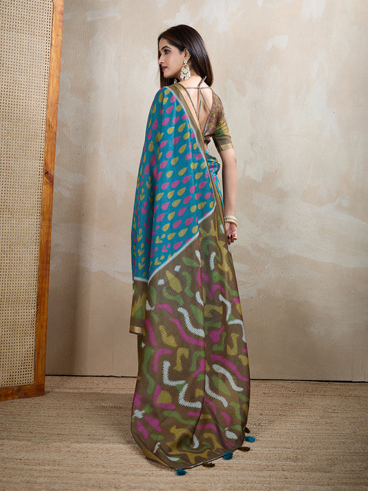 Multi Colour Chanderi Cotton Saree With Digital Printed Work