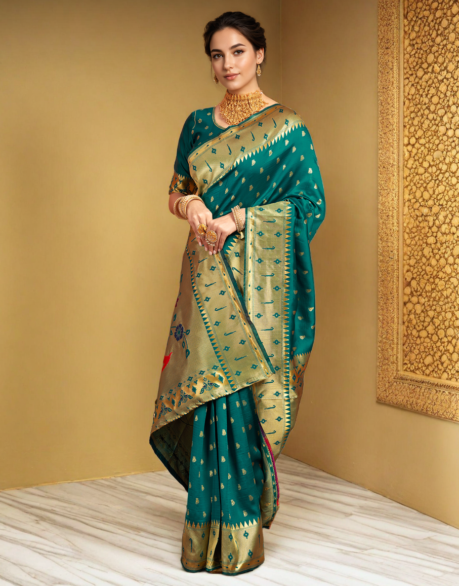 Traditional Paithani Silk Saree With Zari Weaving Work