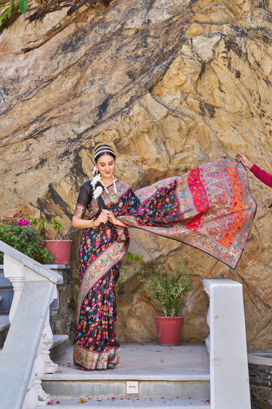 Black Color Banarasi Silk Saree With Zari Weaving Work