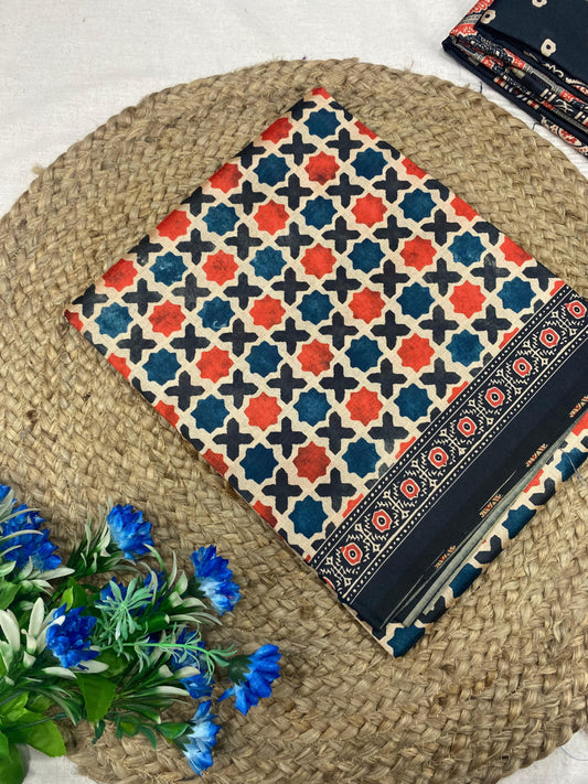 Multi Ajrakh Print Tussar Silk Saree