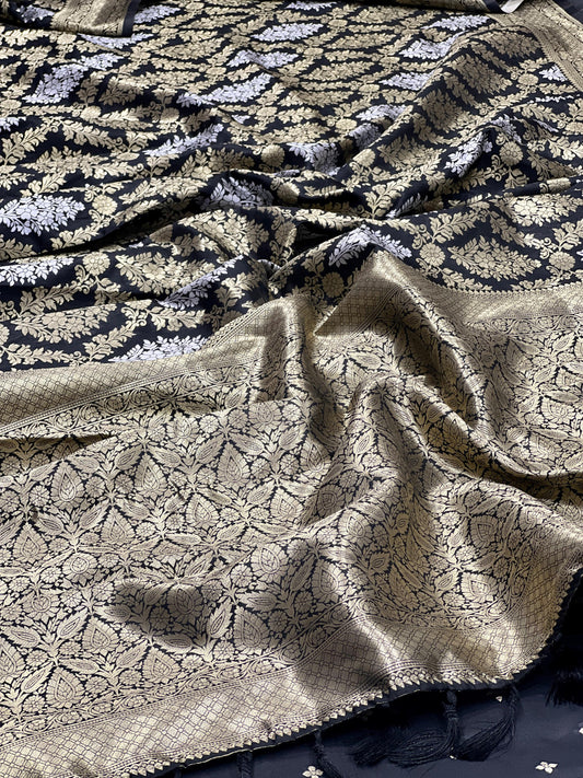 Black Premium Banarasi Katan Silk Saree With Zari Weaving Work