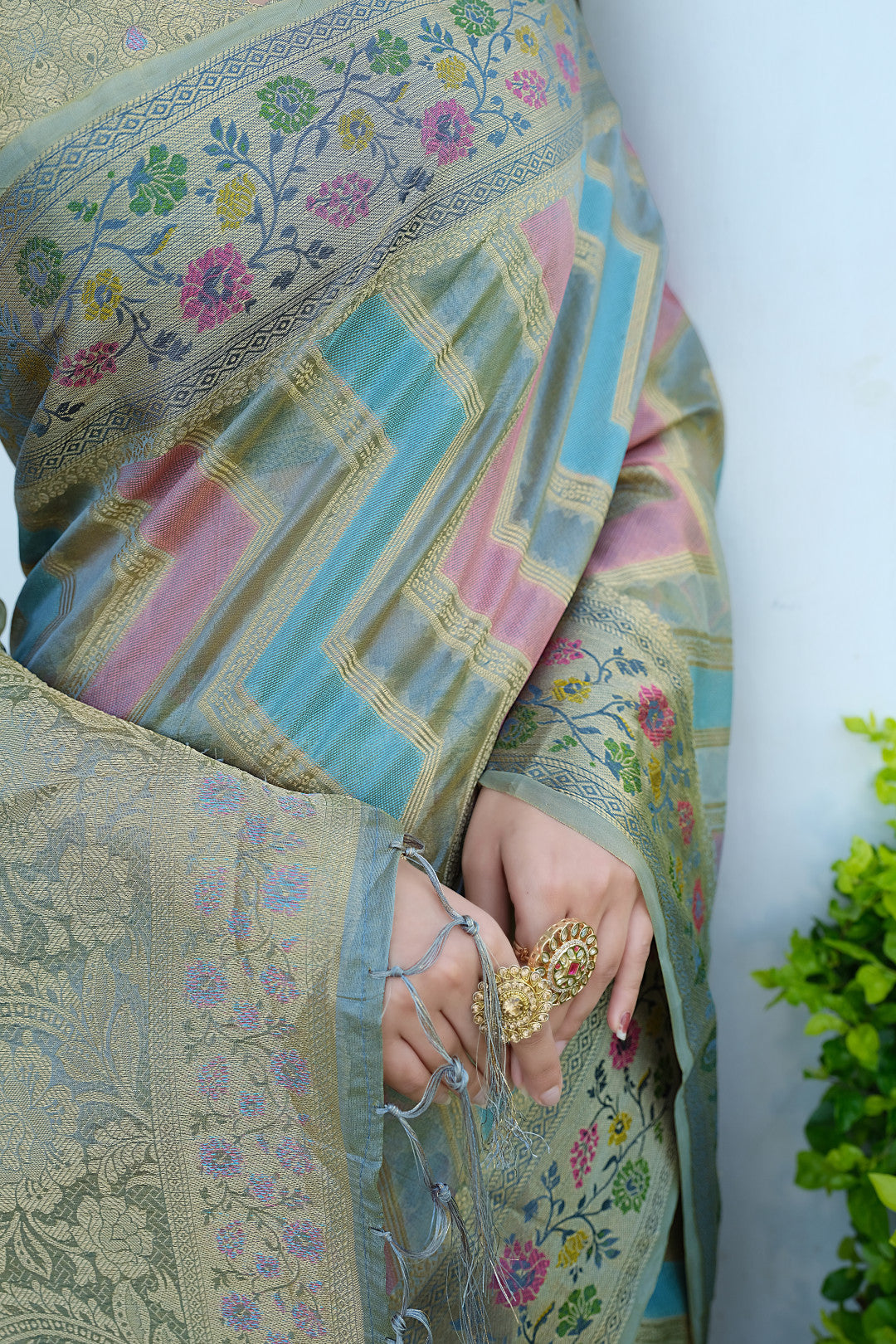 Gray Color Soft Organza Silk Saree With Zari Weaving Work