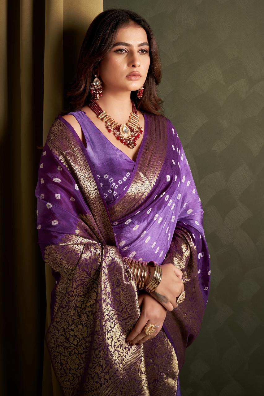 Hand Bandhej Bandhani Saree With Zari Border