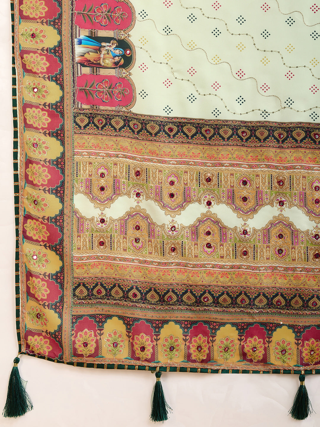 Pista Green Fancy Muslin Cotton Saree With Digital Printed Work