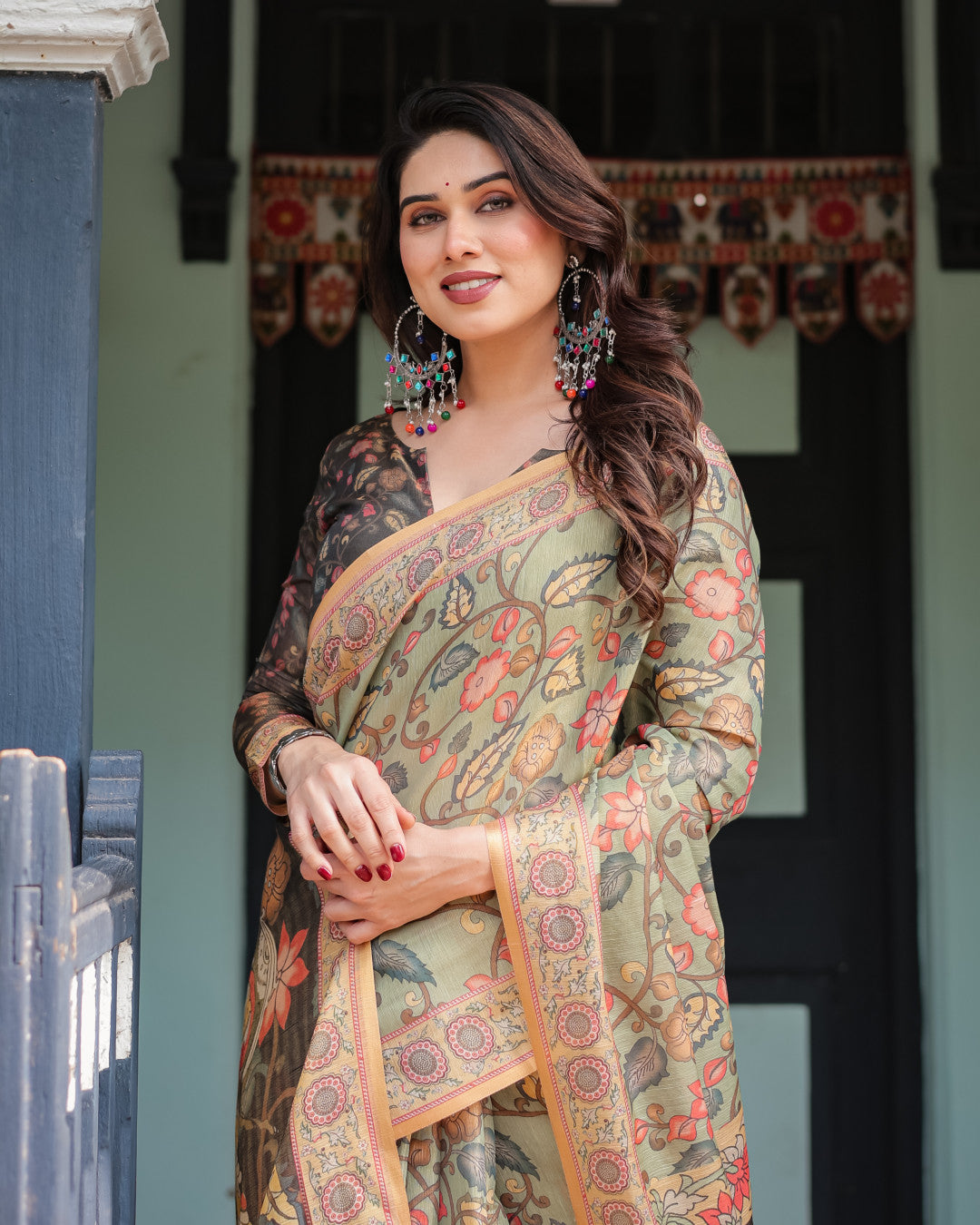 Soft Linen Cotton Saree With Kalamkari Printed Work