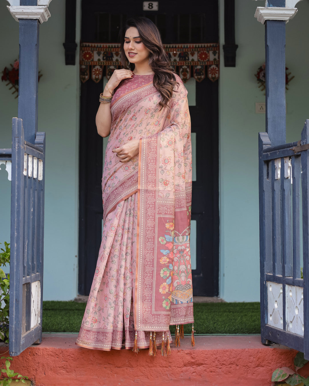 Kalamkari Digital Printed Linen Cotton Saree