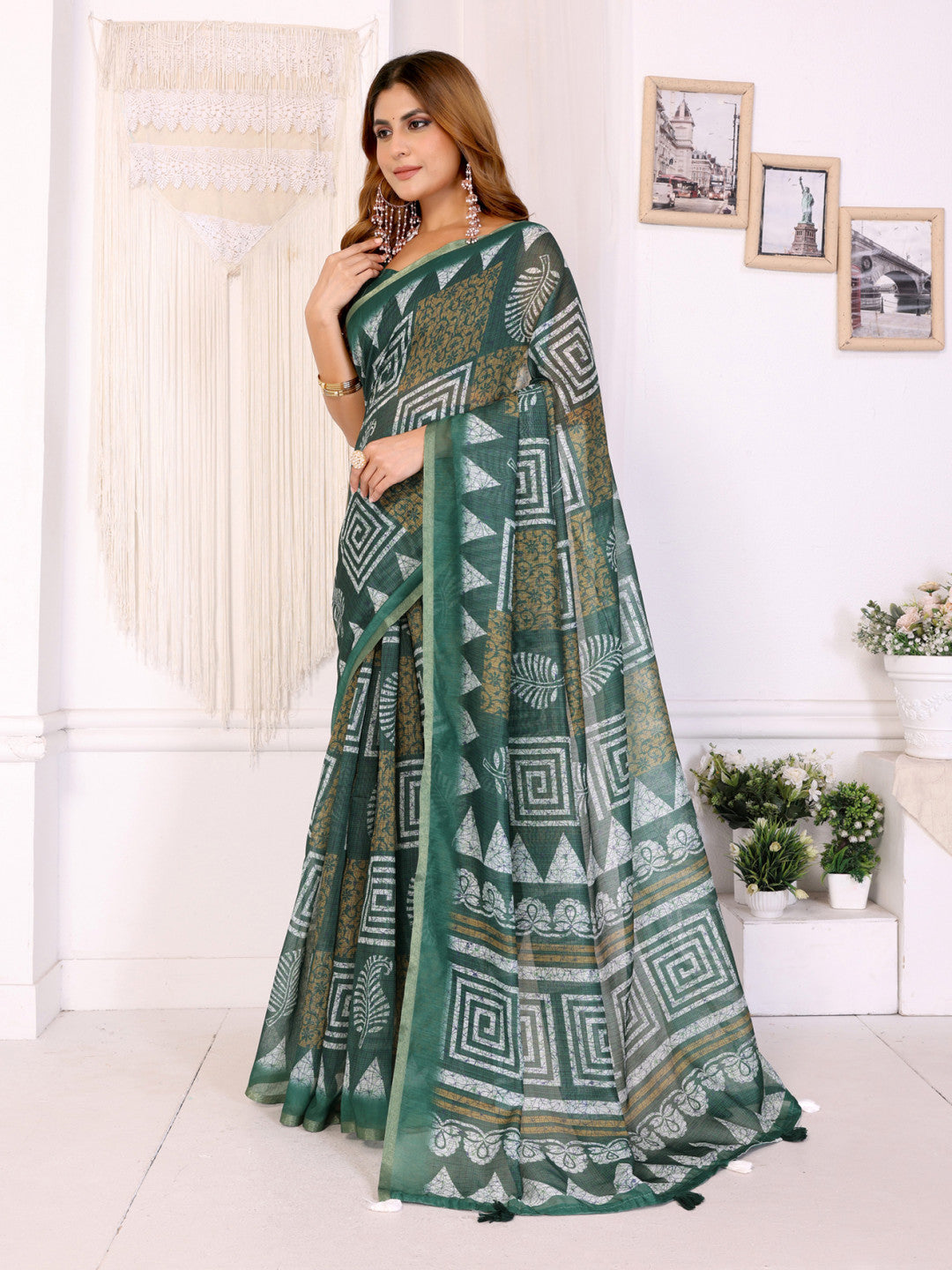Multi Colour Chanderi Cotton Saree With Digital Printed Work