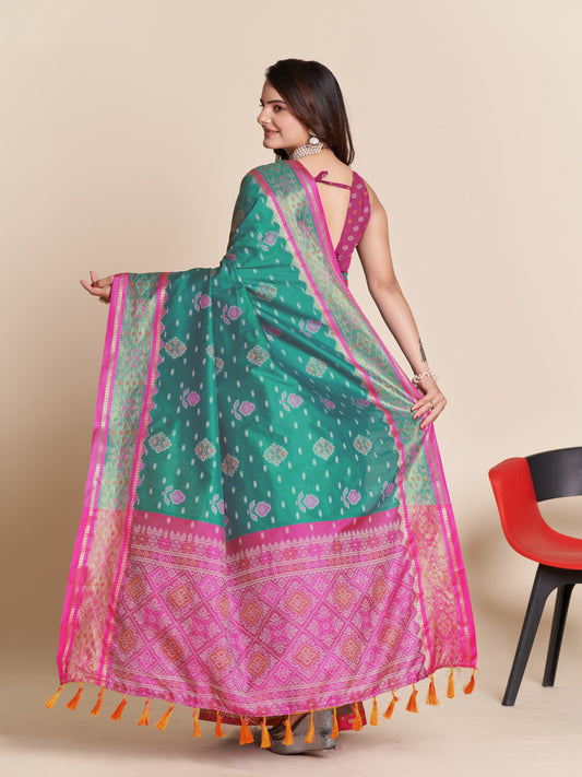 Firoji Color Patola Silk Saree With Weaving Work