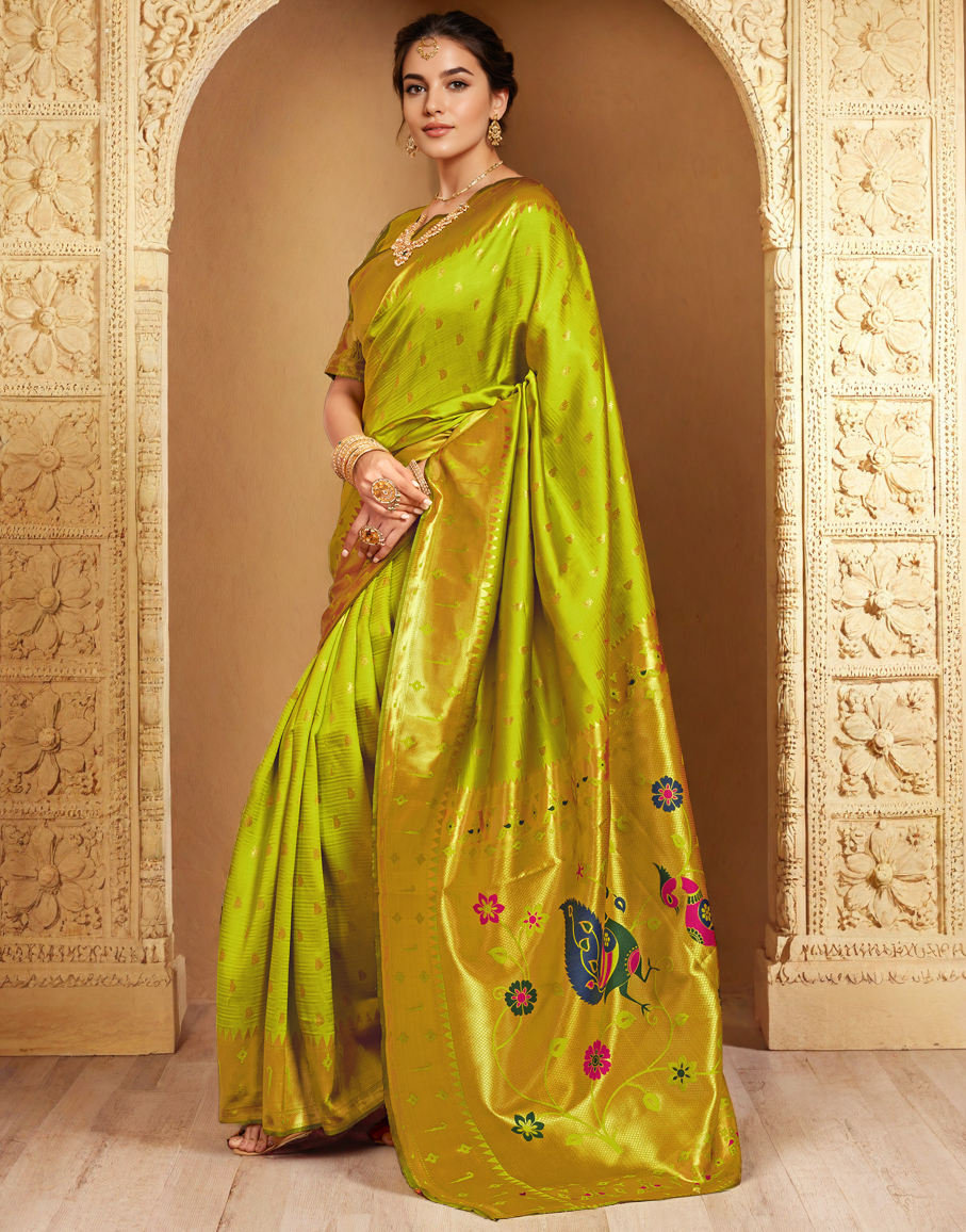 Traditional Paithani Silk Saree With Zari Weaving Work