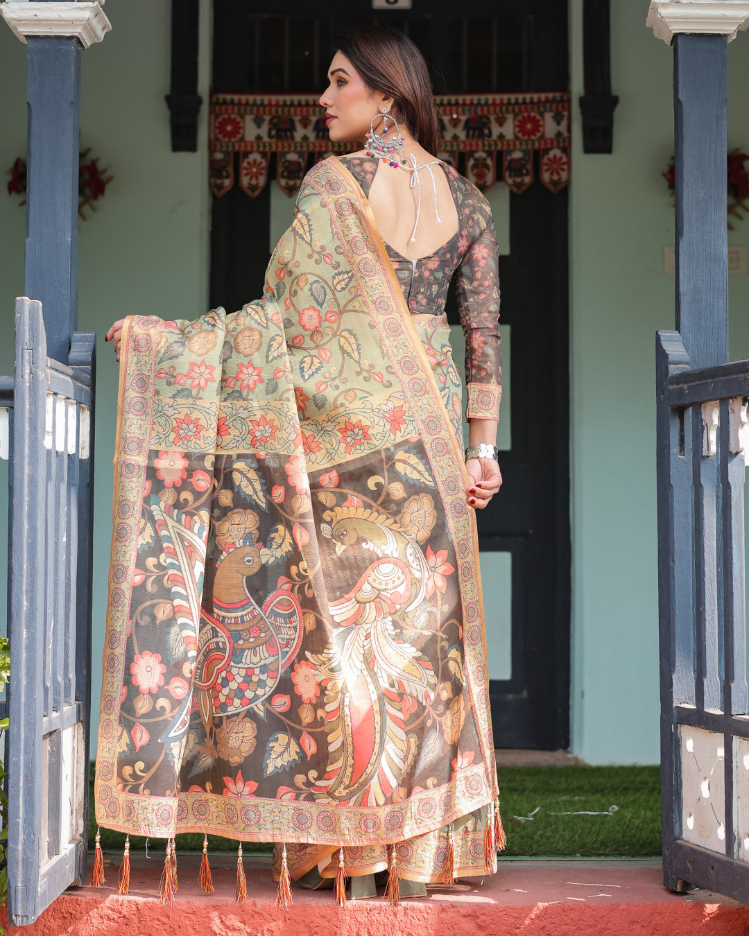 Soft Linen Cotton Saree With Kalamkari Printed Work