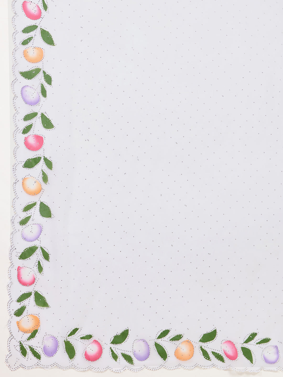 White Color Georgette Saree With Brush Print And Siroski Work