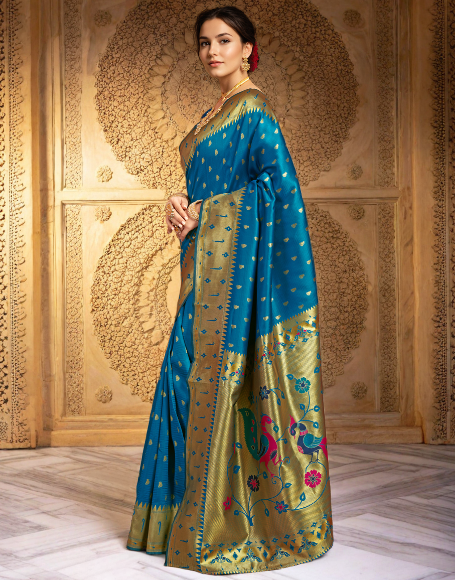 Traditional Paithani Silk Saree With Zari Weaving Work