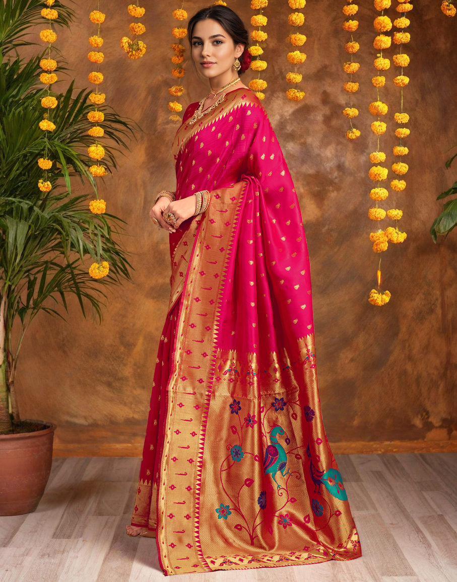 Traditional Paithani Silk Saree With Zari Weaving Work