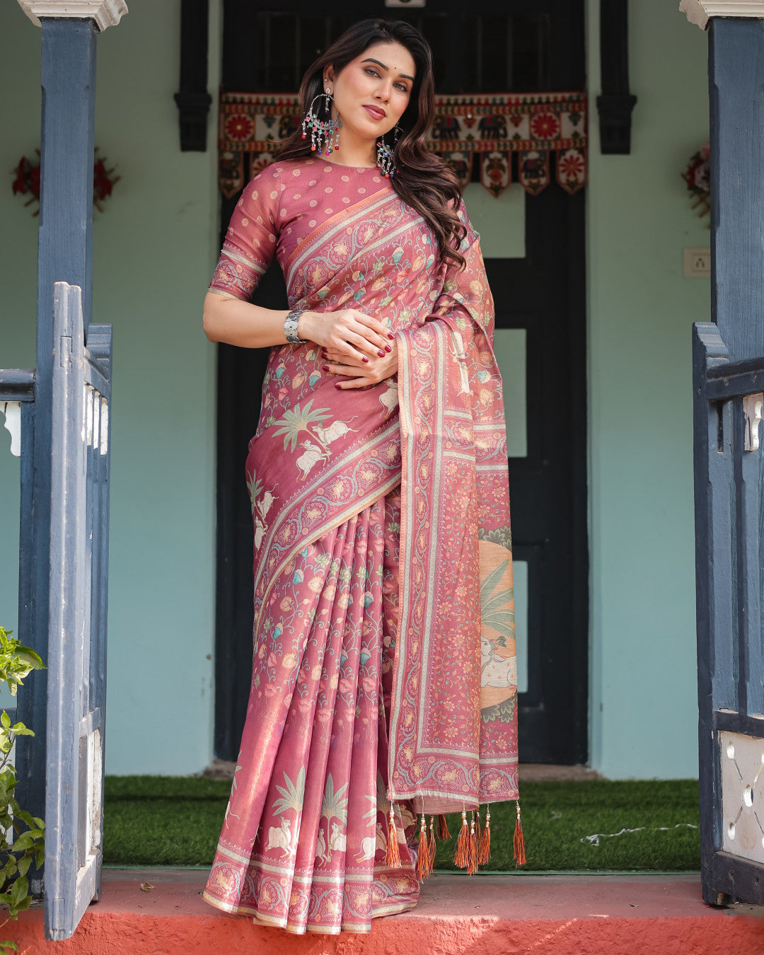 Soft Linen Cotton Saree With Kalamkari Printed Work