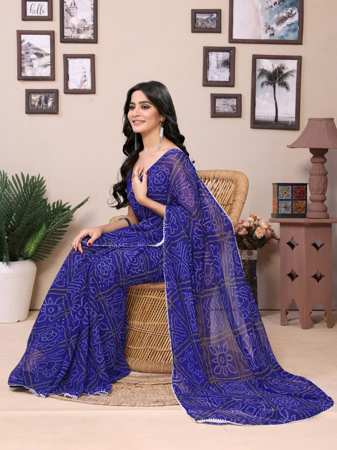 Ready to Wear Printed Georgette Saree With Lace Border