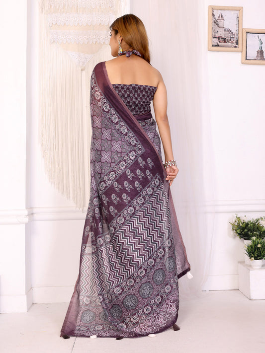 Multi Colour Chanderi Cotton Saree With Digital Printed Work