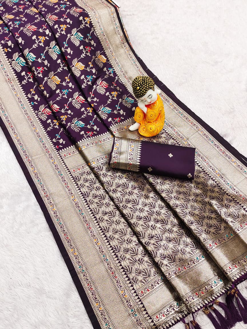 Magenta Premium Banarasi Silk Saree With Meenakari Zari Weaving Work