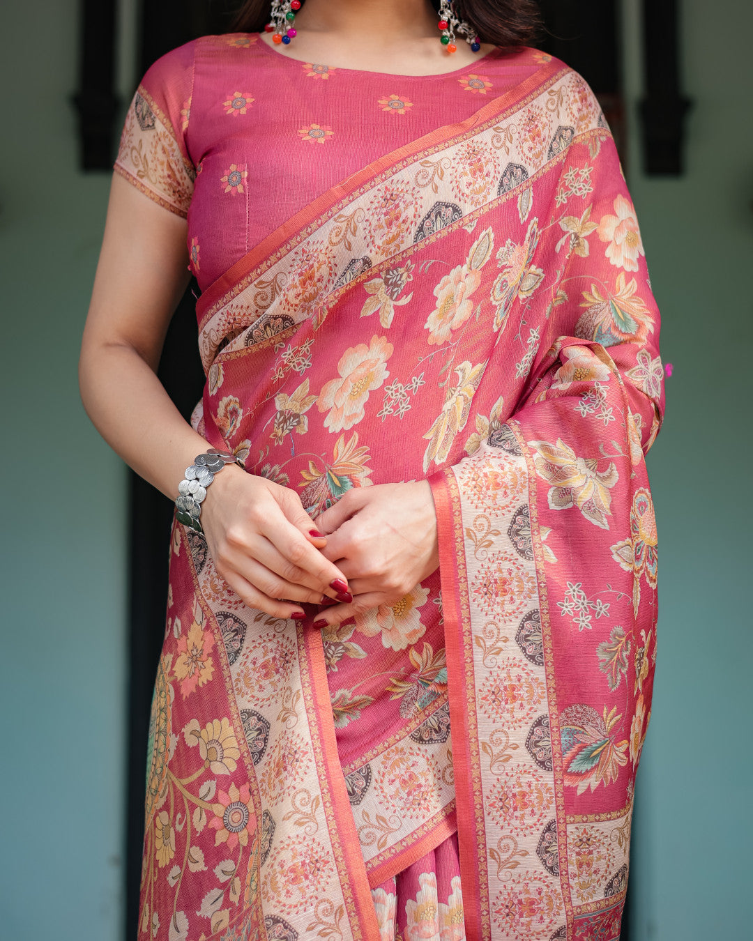 Soft Linen Cotton Saree With Kalamkari Printed Work