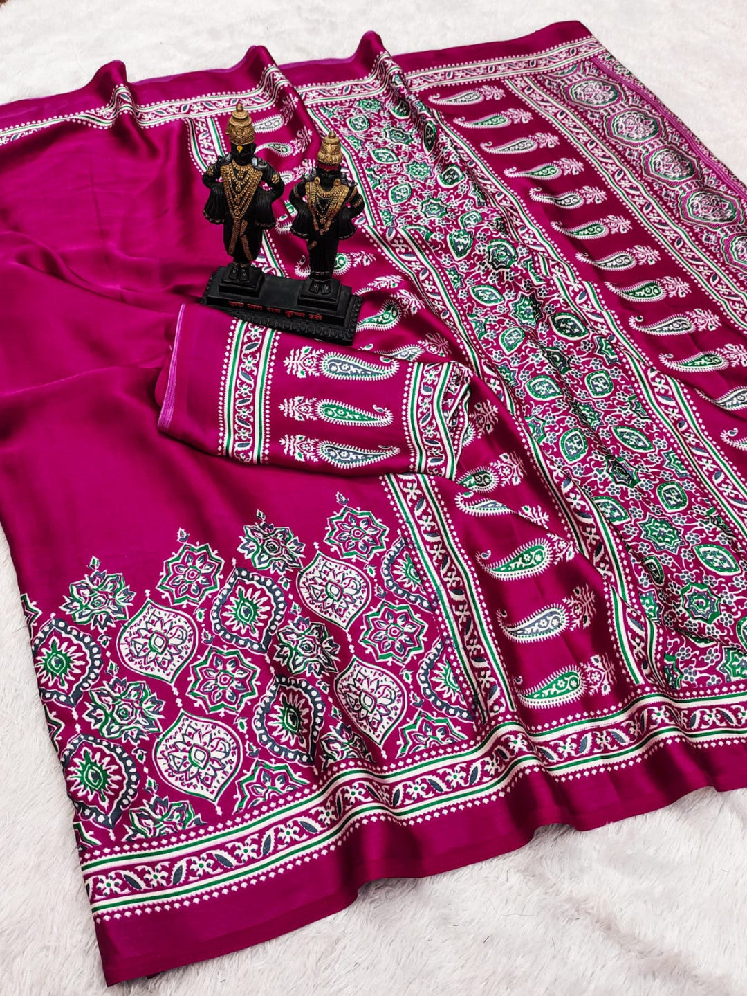 Pink Fancy Ajrakh Printed Crepe Silk Saree