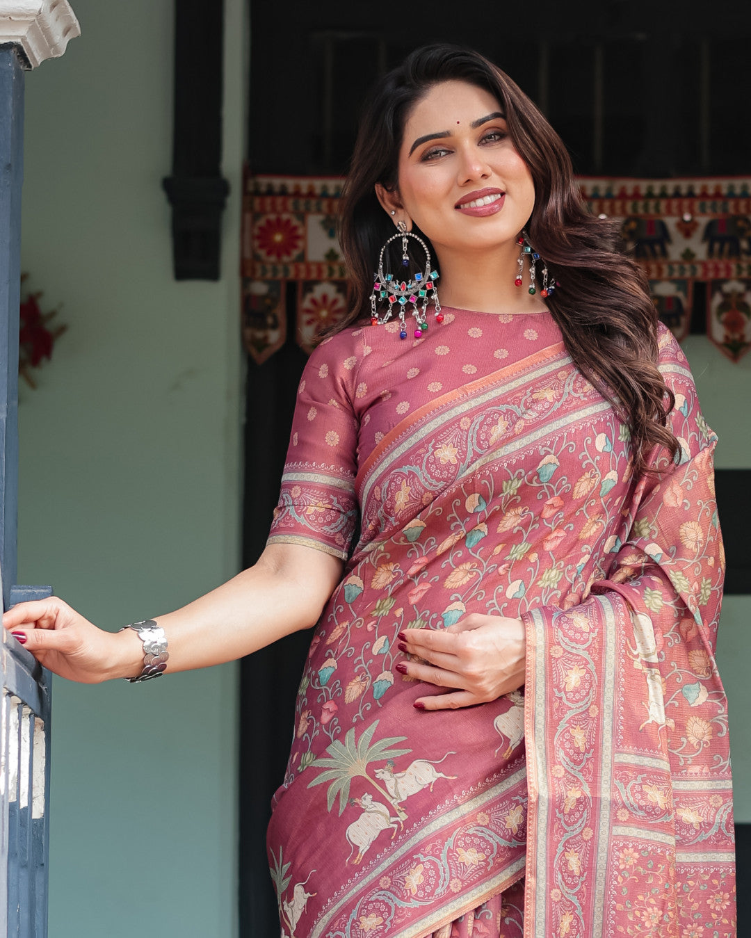 Soft Linen Cotton Saree With Kalamkari Printed Work