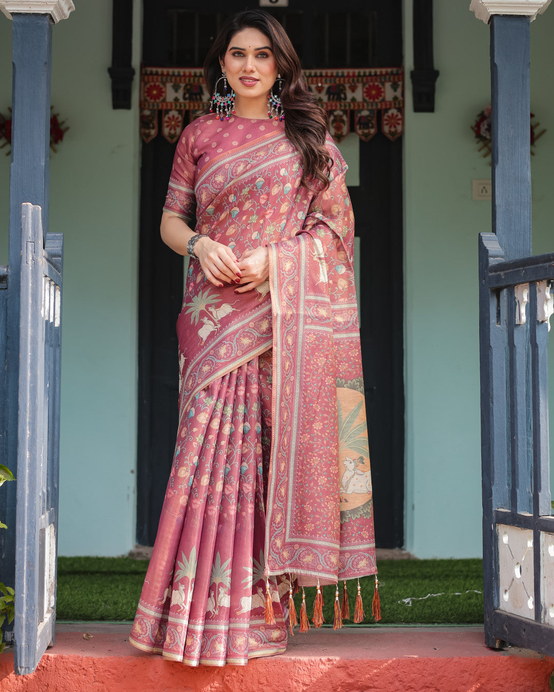 Soft Linen Cotton Saree With Kalamkari Printed Work