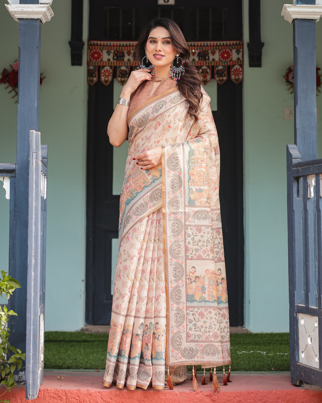 Soft Linen Cotton Saree With Kalamkari Printed Work
