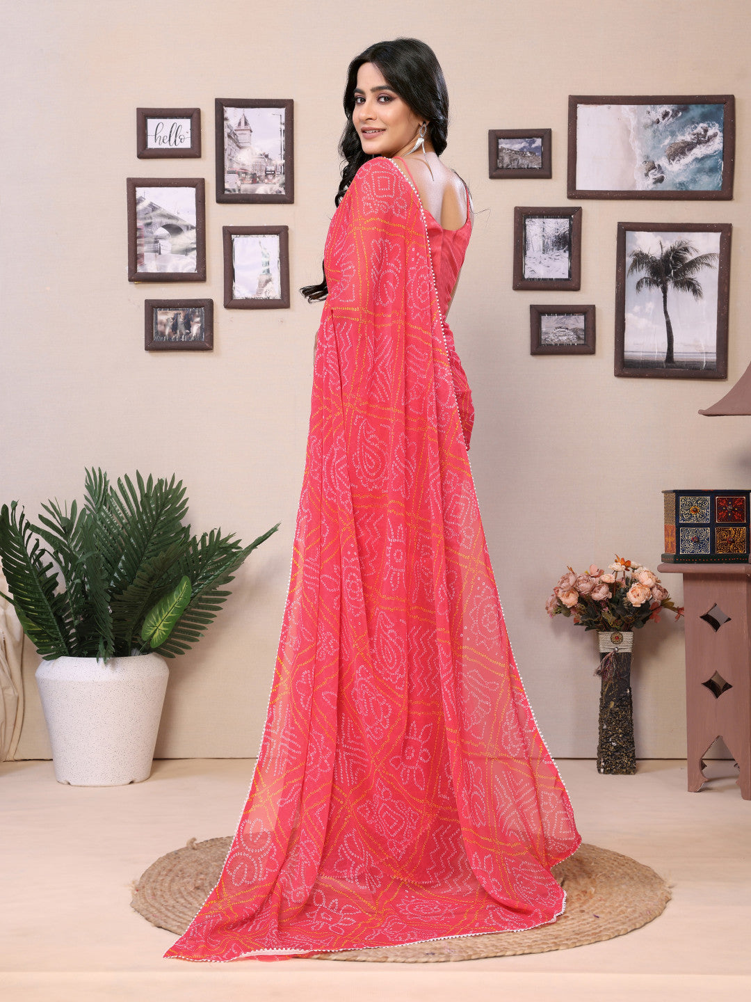 Ready to Wear Printed Georgette Saree With Lace Border