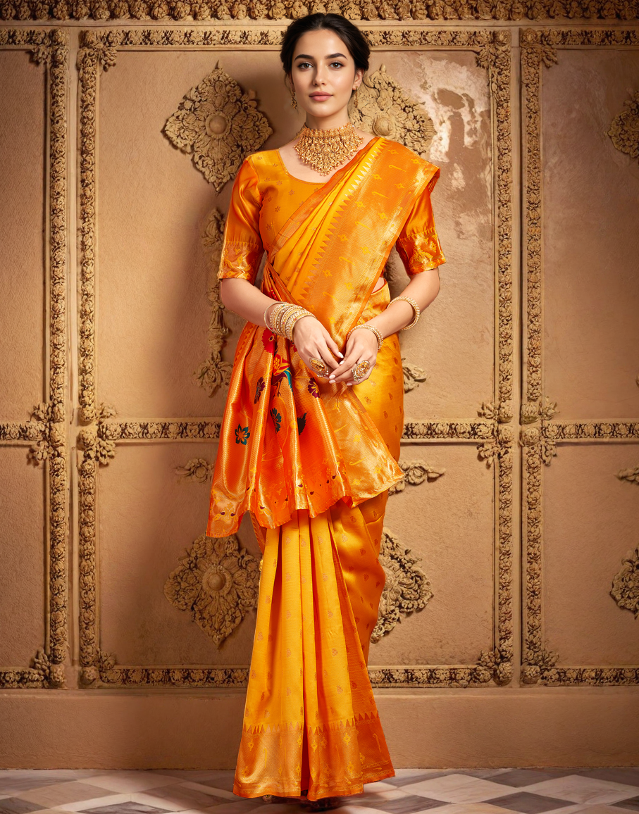 Traditional Paithani Silk Saree With Zari Weaving Work