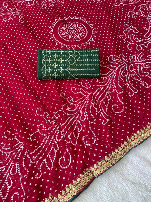 Pink Color Georgette Bandhani Saree With Foil Print Work