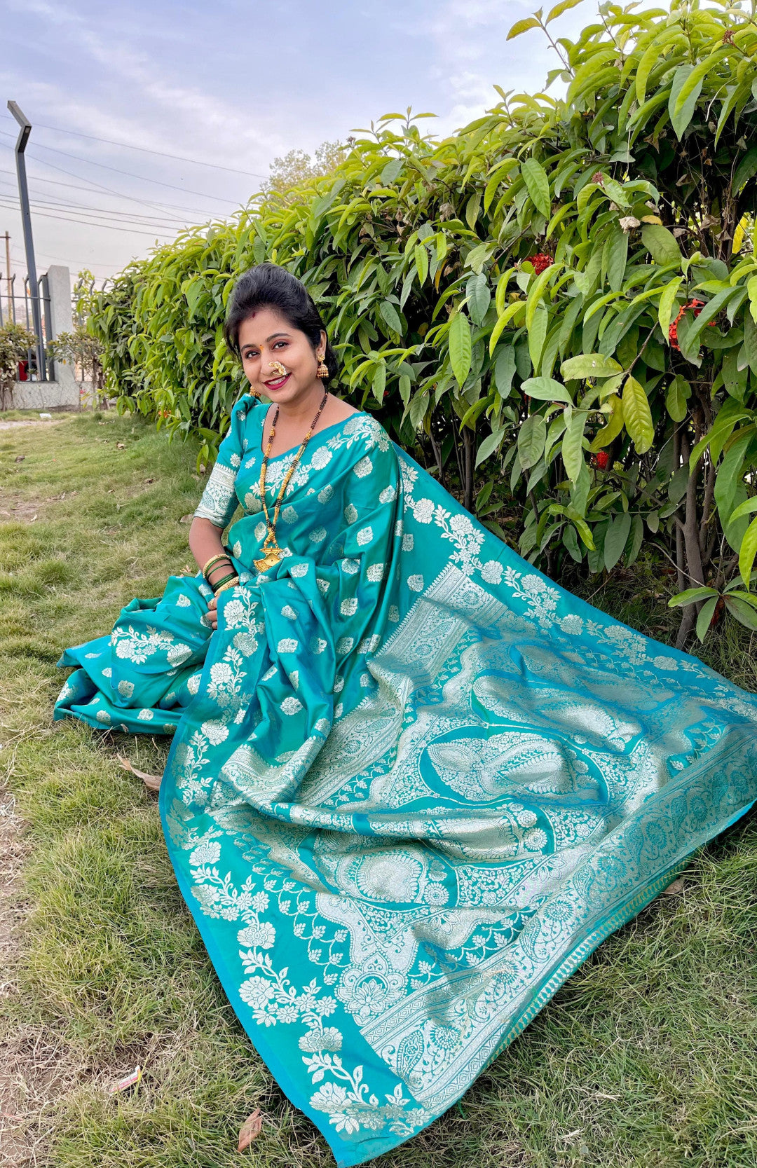 Firoji Color Banarasi Silk Saree With Zari Weaving Work