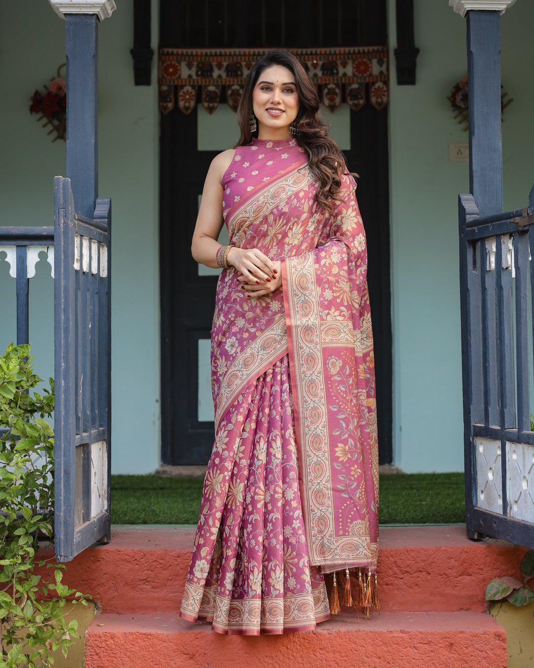 Kalamkari Digital Printed Linen Cotton Saree