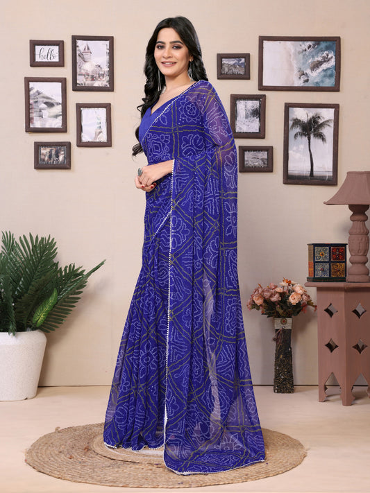 Ready to Wear Printed Georgette Saree With Lace Border