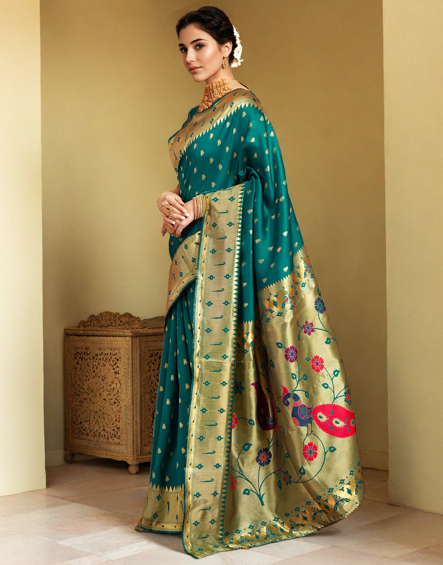 Traditional Paithani Silk Saree With Zari Weaving Work