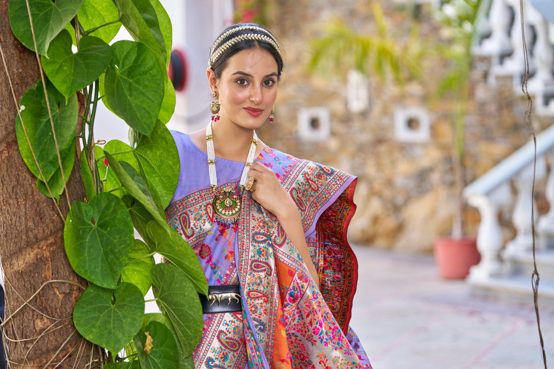 Purple Color Banarasi Silk Saree With Zari Weaving Work