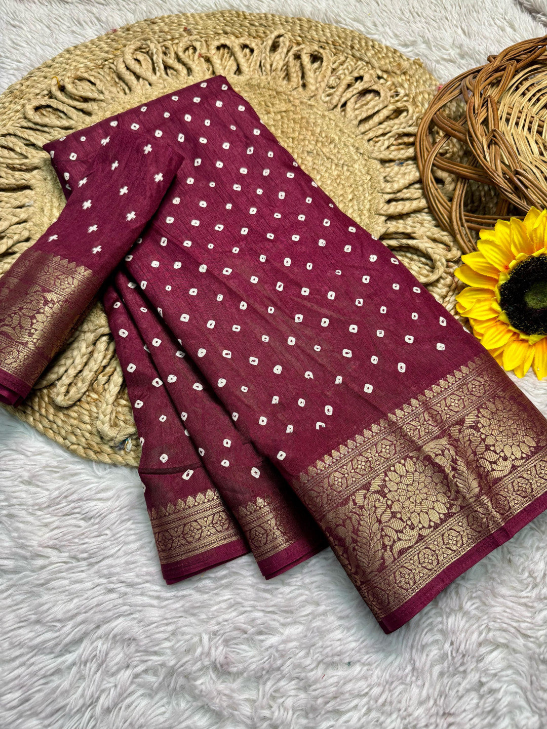 Dola Silk Bandhej Saree With Zari Border