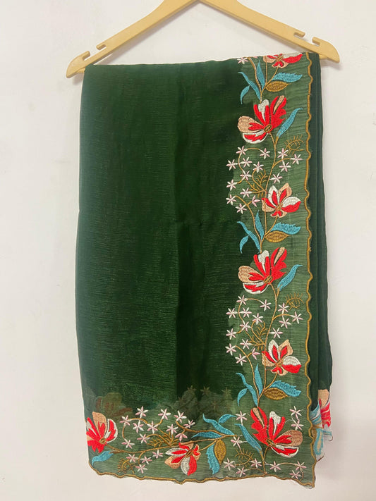 Green Fancy Fandy Silk Saree With Embroidery Work