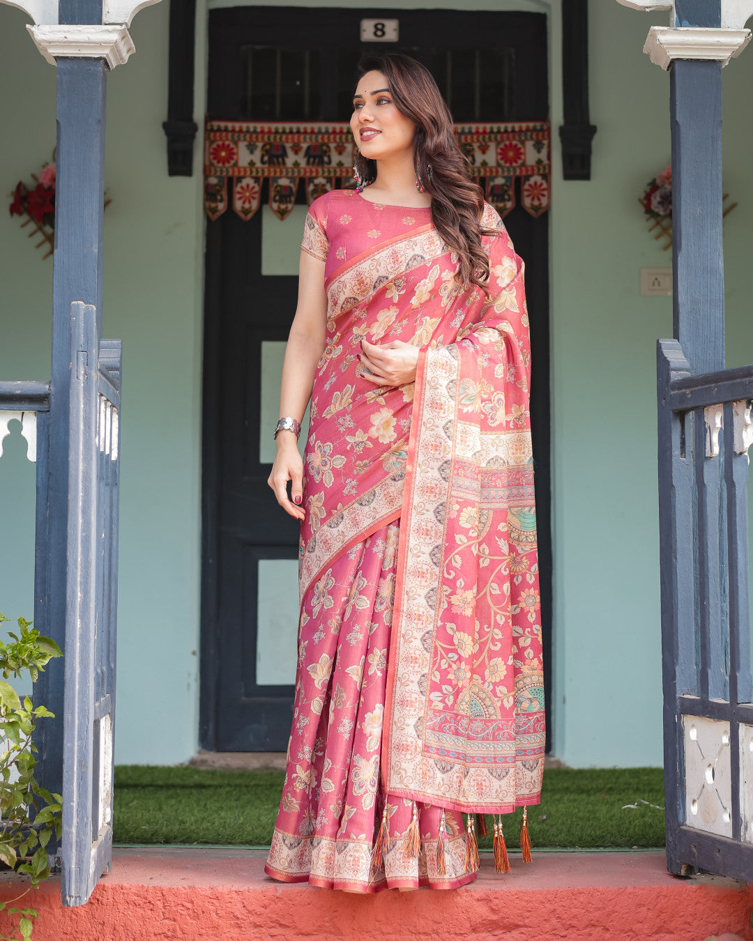 Soft Linen Cotton Saree With Kalamkari Printed Work