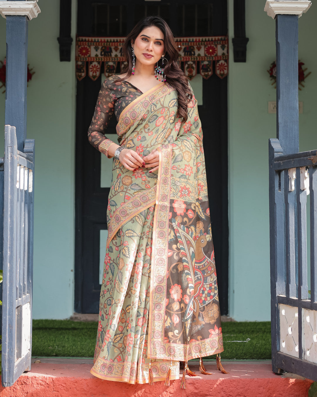 Soft Linen Cotton Saree With Kalamkari Printed Work