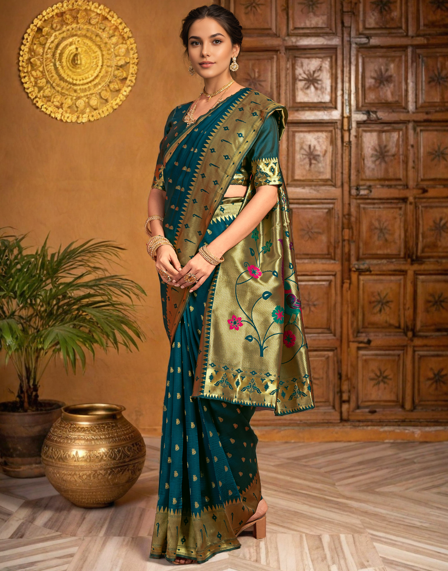 Traditional Paithani Silk Saree With Zari Weaving Work