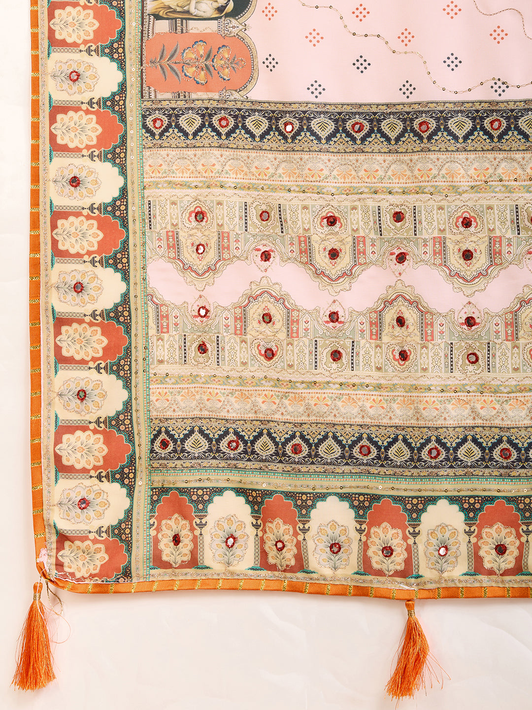 Peach Fancy Muslin Cotton Saree With Digital Printed Work