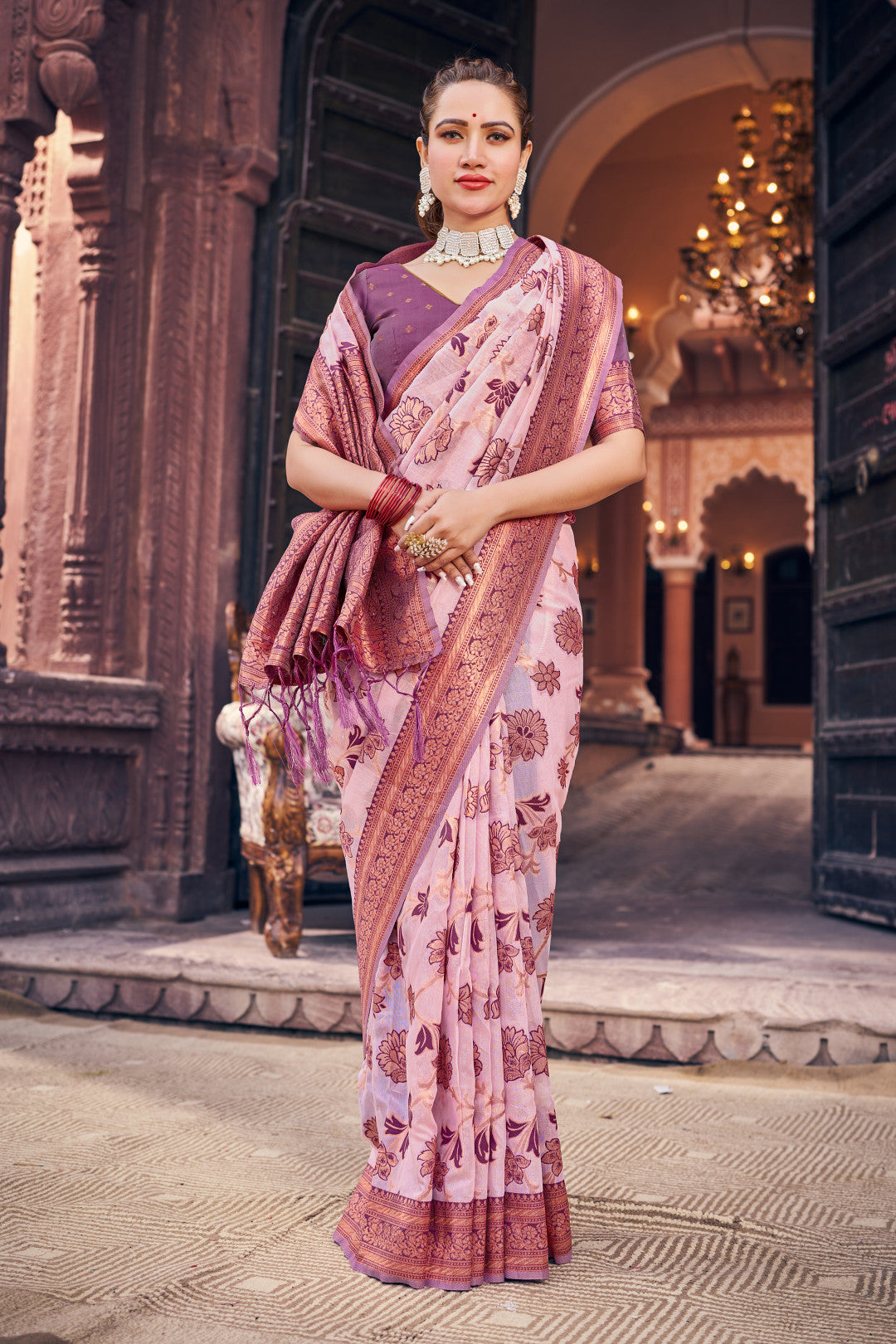 Pink Color Soft Organza Silk Saree With Zari Weaving Work