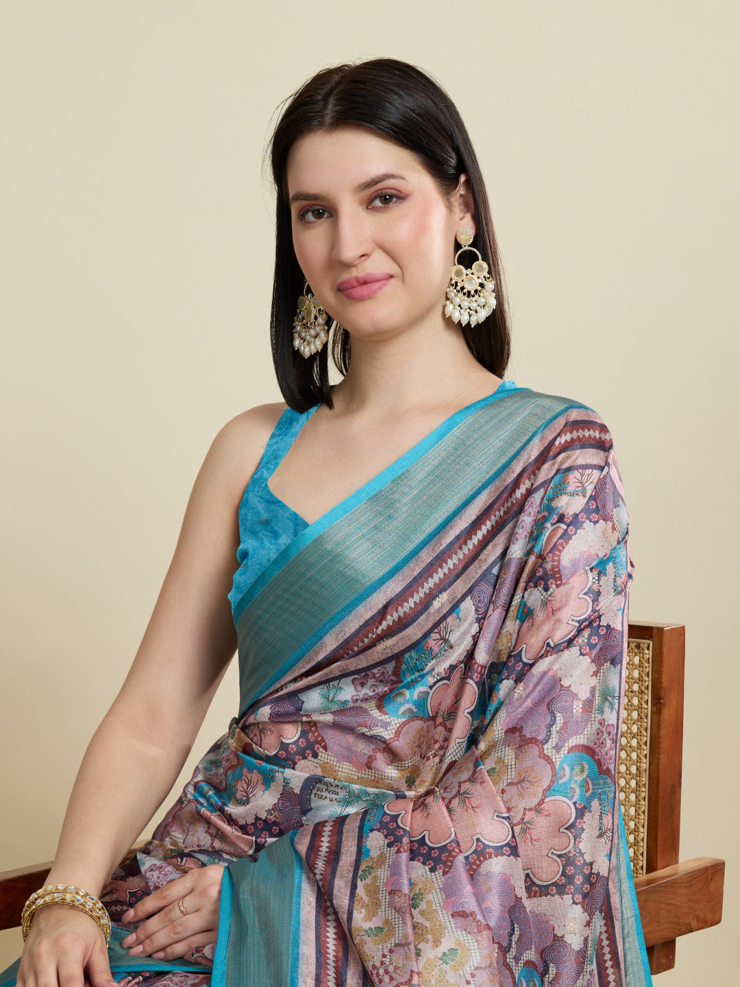 Multi Soft Cotton Saree With Digital Printed Pallu & Zari Border